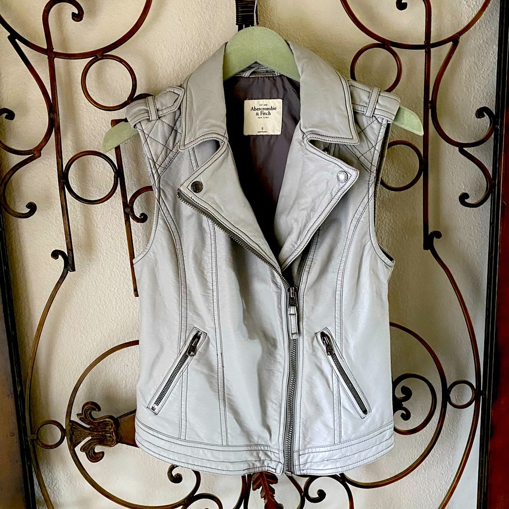 A&F Gray Faux Leather Moto Vest
